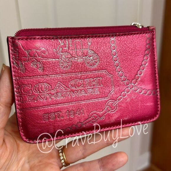 COACH POPPY CARD CASE WALLET HOT PINK FUCHSIA SHIMMER TROMPE TASSEL SLG HTF VGUC - Picture 3 of 9